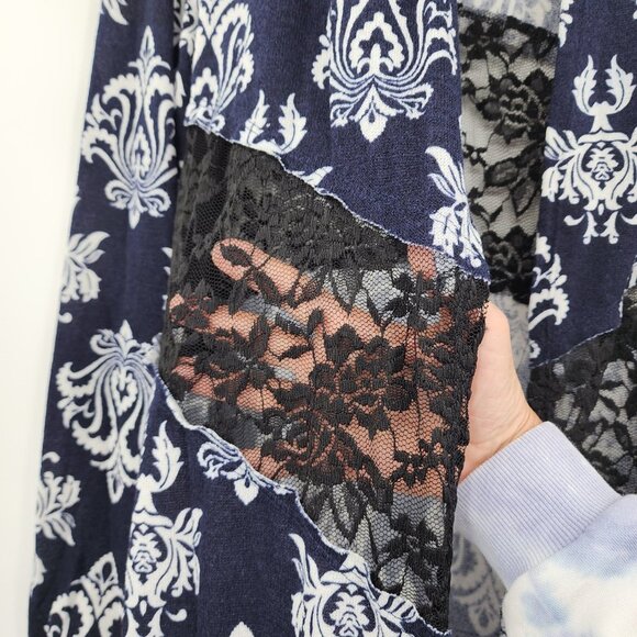 VOCAL Navy & White Damask Print Cardigan Sweater S-XL‎ NWT - Picture 7 of 12